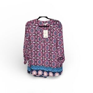 👚DR2 NWT Vibrant Pink, Red, and Blue Blouse/Top/Shirt 3/4 Or Long Sleeve